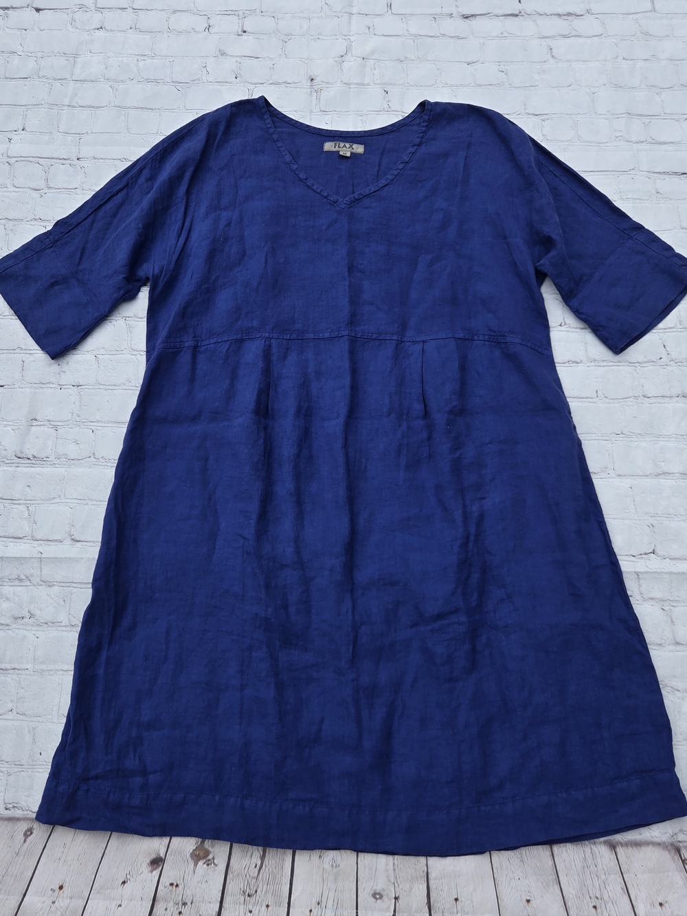 Flax Deep Blue V-Neck Linen Midi Dress